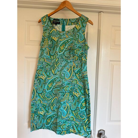 Jones New York Paisley Green Blue Midi Stretch Dress NWT Size 12 Large - Picture 1 of 5